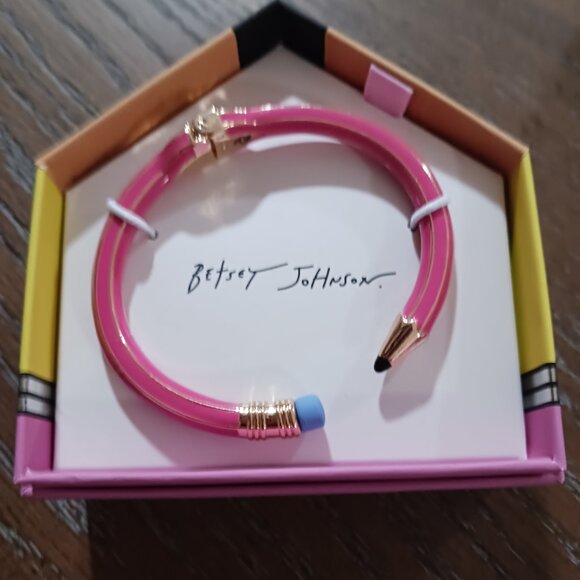 Betsy Johnson Pencil Hinged Pink Bangle Bracelet - Picture 2 of 2
